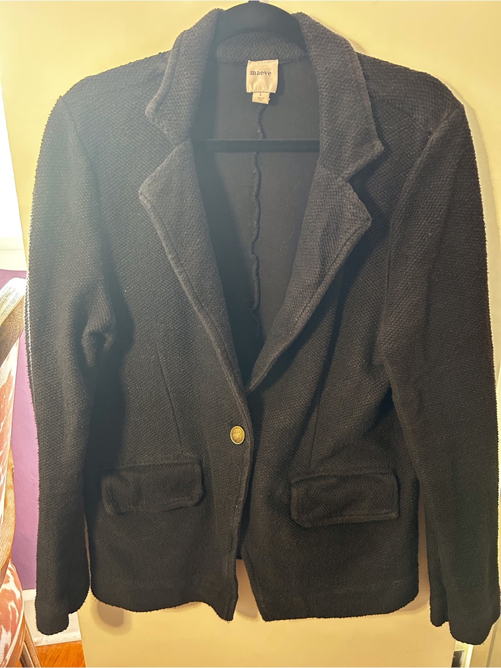 Maeve Textured Black Single-Button Blazer